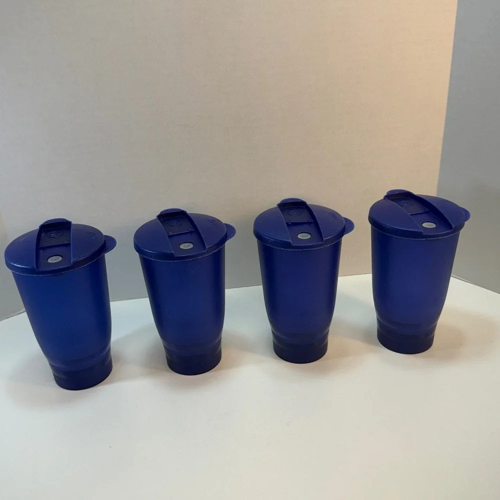 Ziploc Tumbler Set 18oz Cobalt Blue Plastic Travel Cups Spill-Proof Lids 4 Pack